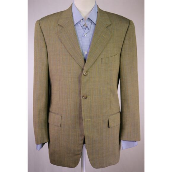 Corneliani Gold Blue Woven Windowpane 3-Btn Super 100s Wool Blazer 40R - Picture 2 of 9